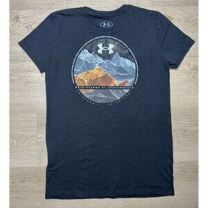 Under Armour Graphic T Shirt Black Size XS Loose Orange Workout Gym Shirt